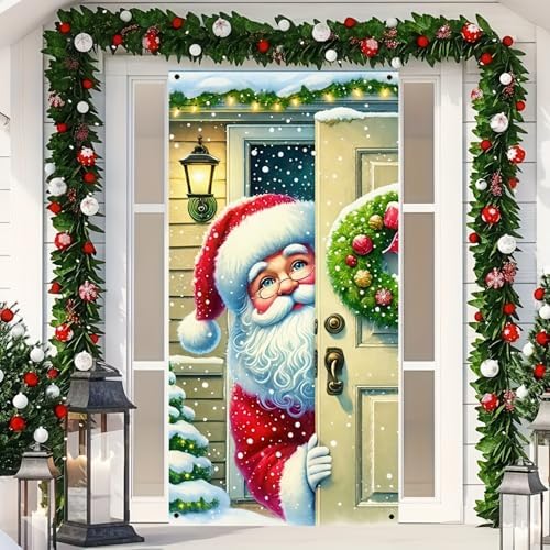BlissYard Christmas Door Cover Peeking Santa 35x71 Inch Polyester - Image 5
