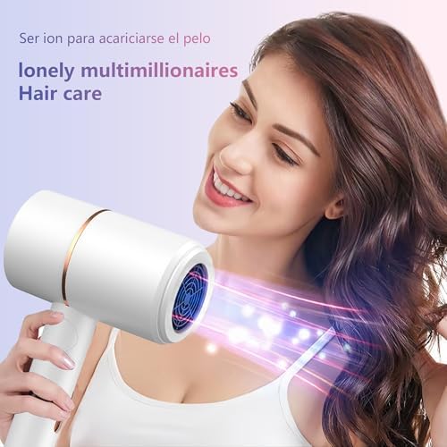 Foldable Ionic Hair Dryer with Diffuser, 800W Fast Drying Blow Dryer, 38000 RPM, Lightweight, Pink Blue, for Home & Travel (White) - Image 2