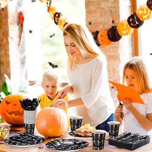 Pickmesh 400 Pcs Halloween Skeleton Plates and Napkins Party Supplies Set - Image 4