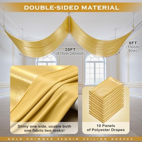 10 Panels 5ft(W) x 20ft(L) Gold Backdrop Curtain for Wedding Parties - Image 6