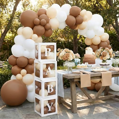 140Pcs Coffee Brown Baby Shower Decorations - Neutral Balloon Arch Garland Kit with 4 Baby Boxes - Mocha Beige Sand Nude Balloons for Teddy Bear Theme, A Baby Is Brewing, Gender Reveal Party - Image 3