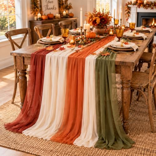 Cinrobiye Fall Table Decorations Set with 8 Pcs Colorful Chiffon Table Runners Artificial Maple Leaves Decorative Ribbon for Thanksgiving Autumn Harvest Wedding Party Home Seasonal Decor - Image 3