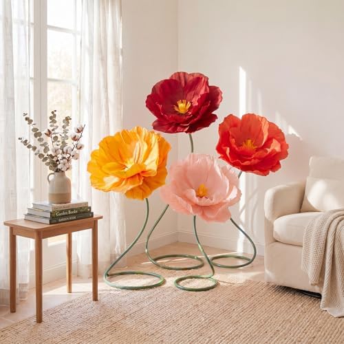 4 Pcs 5ft Large Paper Mix Color Poppy Flower Giant Artificial Poppy - Image 4