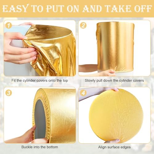 SaitiMade Set of 3 - Gold Cylinder Pedestal Stand Covers - Image 5