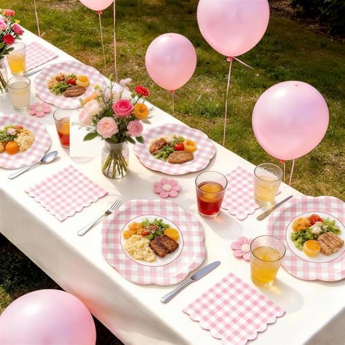 60Pcs Pink Gingham Paper Plates and Napkins Party Supplies for 20 Guests - Image 5