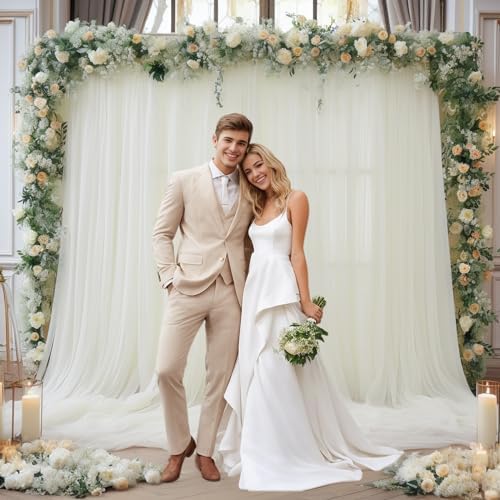 10x10ft Ivory Tulle Backdrop Curtain for Parites, Sheer Backdrop Curtains for Wedding Baby Shower Birthday Party Photo Shoot Decorations - Image 7