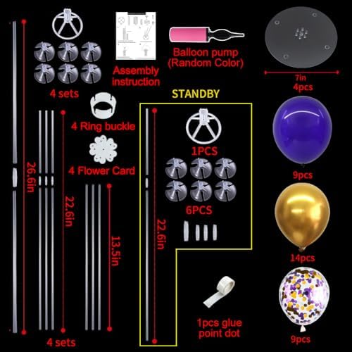 TONIFUL 4 Set Purple Gold Balloon Stand Balloon Centerpieces for Table - Image 2