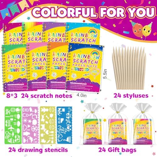 Party Favors for Kids 4-8-12: 24 Pack Scratch Rainbow Art Crafts Notebook - Image 2