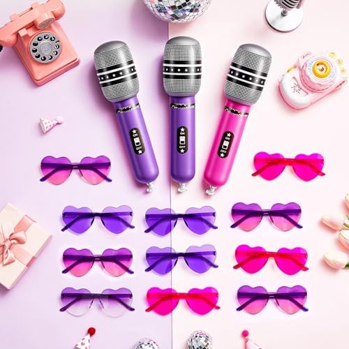 24 Pcs K-pop Party Favor Inflatable Microphone Heart Sunglasses, Pink - Image 3