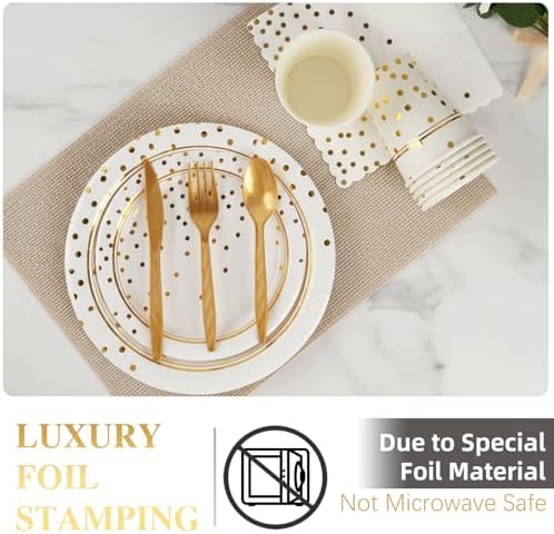 168Pcs White and Gold Paper Plates and Napkins Party Supplies for 24 Guest - Image 5