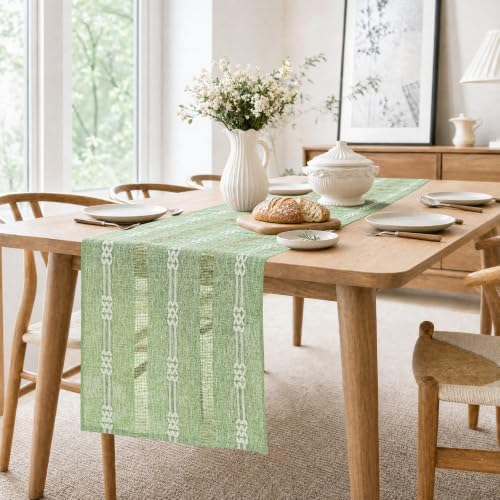 Rustic Linen Farmhouse Table Runner, Woven Boho Table Runner 13" × 60" - Image 6