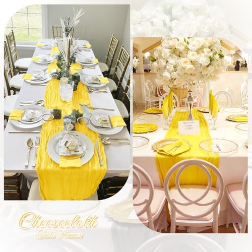 3 Pack Lemon Yellow Cheesecloth Table Runner, 17 x 108 inch, Semi Sheer Boho Cheese Cloth Fabric Table Runner Bulk for Wedding, Birthday, Party, Holiday, Home Decor (Lemon Yellow) - Image 6