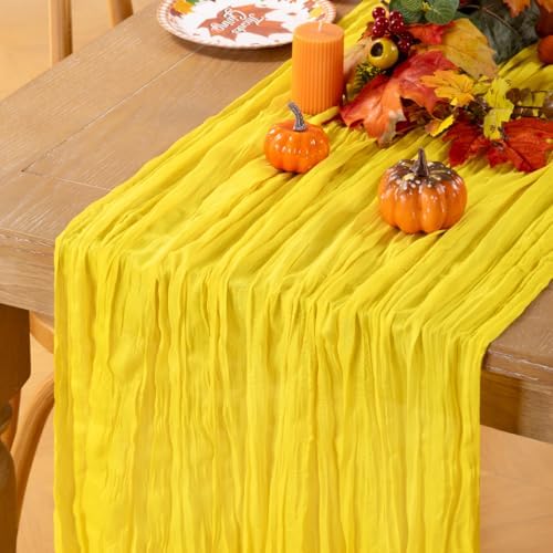Yellow Cheesecloth Table Runner Fall Boho Wedding Picinc Table Decor 10ft by MLMC