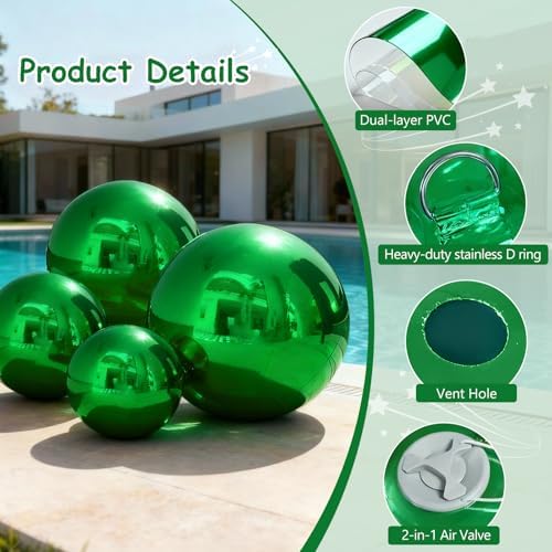 Green Inflatable Mirror Ball 19.7in, Reusable Hanging Mirror Balls Decor Shiny, PVC Large Event Decoration Disco Bubble for Holiday, Party, Wedding - Without Air Pump (1 Piece, 1.64ft) - Image 2