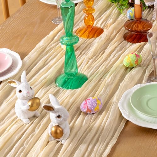 DeZerlor Beige Cheesecloth Table Runners 12 Pack Summer Boho Runners - Image 2