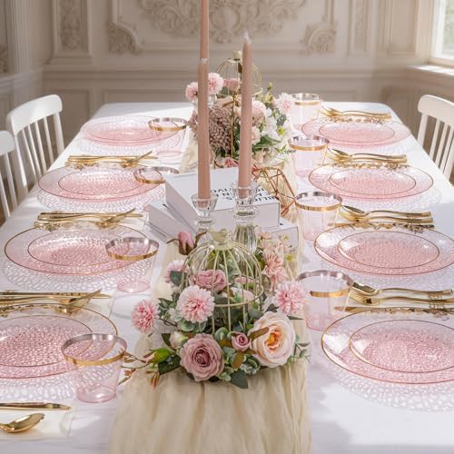 DaYammi 175PCS Clear Pink Plastic Dinnerware Set for 25 Guests - Image 3