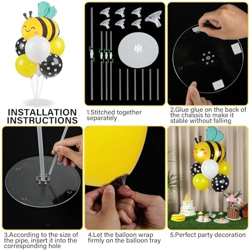 Naozinebi 4 Sets Bee Baby Shower Party Balloons Stand Kit Birthday Decor - Image 3