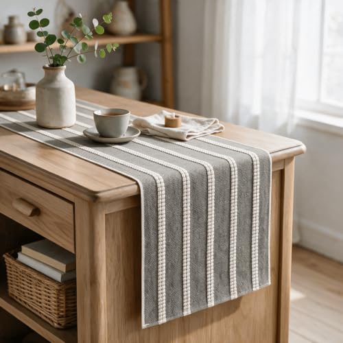 Artoid Mode Grey Farmhouse Dashed Stripe Table Runner, Seasonal Holiday Boho Rustic Kitchen Dining Table Decoration for Home Party Decor 12x72 Inch - Image 3