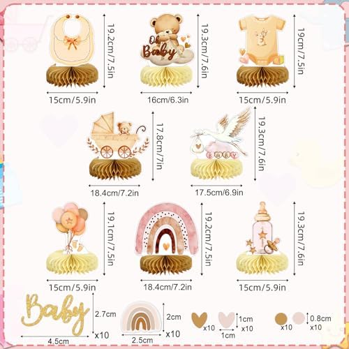 8Pcs Bear Baby Shower Decorations Honeycomb Centerpieces for Girl, Confetti Baby Shower Table Decorations Birthday Party Table Centerpieces Toppers Party Decor (Pink) - Image 2