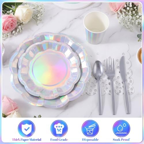 175 Pcs Iridescent Plates and Napkins Iridescent Party Supplies Serve 25 Guest - Image 4