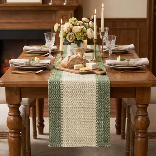 Artoid Mode Dark Green Farmhouse Rustic Paper Braided Table Runner, Seasonal Christmas Woven Kitchen Dining Table Decoration for Home Party Decor 12x108 Inch - Image 2