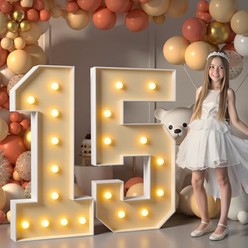 imprsv 15 Marquee Numbers, 4FT Light Up Numbers for 15th Birthday Decor by Letsmakeitimpressive