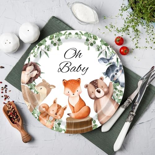 40Pcs Woodland Baby Shower Plates and Napkins Party Supplies, 9 Inch Nature Sage Paper Plates and Napkins Disposable Tableware Set for Boys Girls Safari Jungle Animal Party Decorations - Image 4