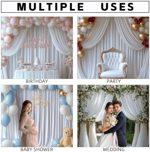 White Backdrop Curtains for Wedding Parties 30x7FT Wrinkle Free Photo Backdrop Curtains for Wedding Birthday Party Baby Shower, Fabric Drape with Rod Pockets 5ft x 7ft, 6 Panels - Image 2