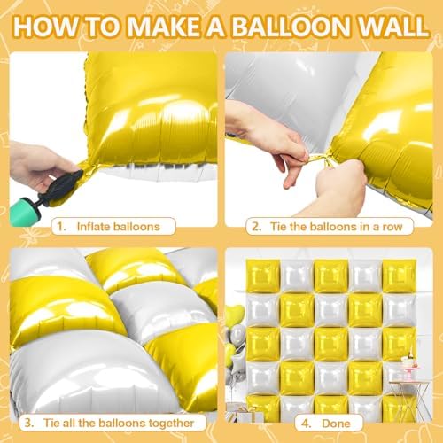 NISOCY 25PCS Yellow White Square Foil Balloons Wall Backdrop - Image 4