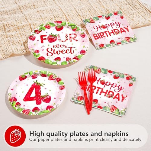 Grencian 96Pcs Strawberry 4th Birthday Party Decoration, Serve 24 - Image 3