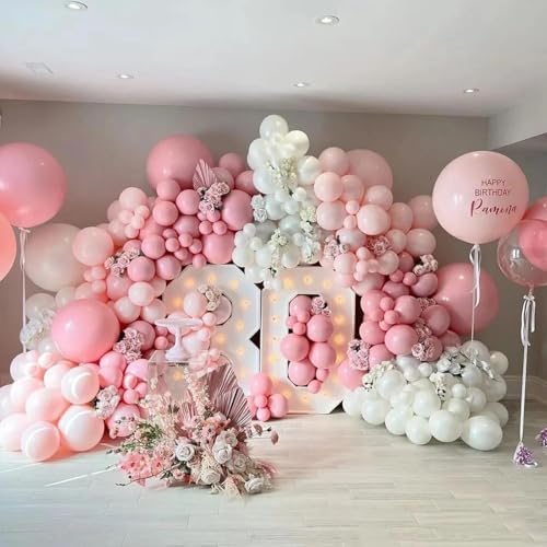 412Pcs Pink Balloon Arch Garland Kit,18 12 10 5 Inch Pink White Balloon Arch Garland Kit Include Nude Balloons for Birthday Shower Princess Theme Party Wedding Decorations - Image 6