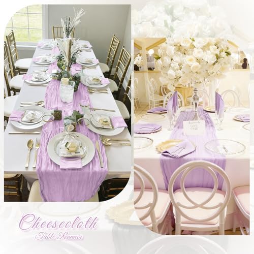 3 Pack Lavender Cheesecloth Table Runner, 17 x 108 inch, Semi Sheer Boho Cheese Cloth Fabric Table Runner Bulk for Wedding, Birthday, Party, Holiday, Home Decor (Lavender) - Image 6