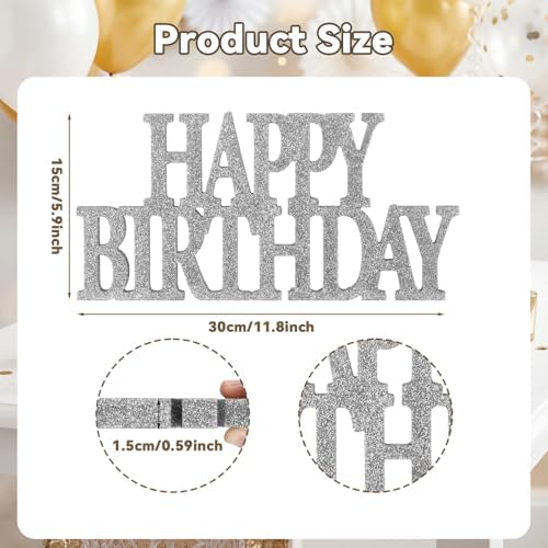 Novabright Happy Birthday Sign, Sliver, Glitter - Image 2
