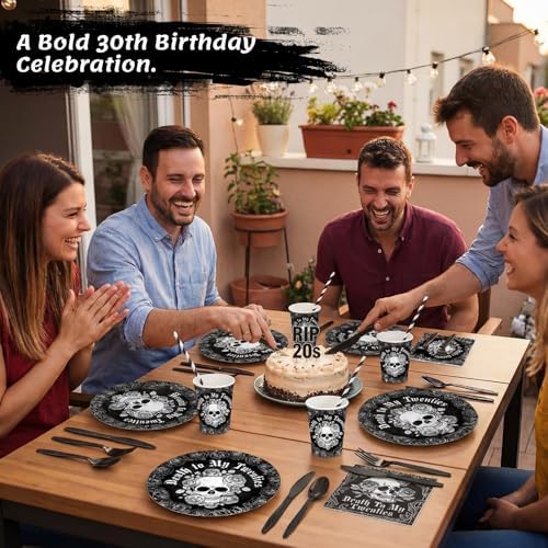 450 Pcs Death to My 20s Tableware Set, Serve 50, Black and White - Image 6