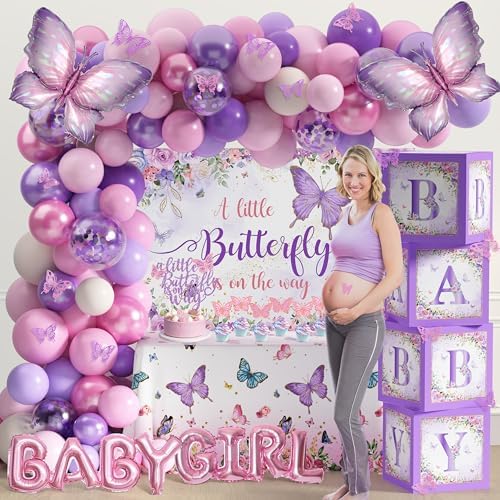 Butterfly Baby Shower Decorations for Girl Pink Purple Party Decoration Set - Image 5