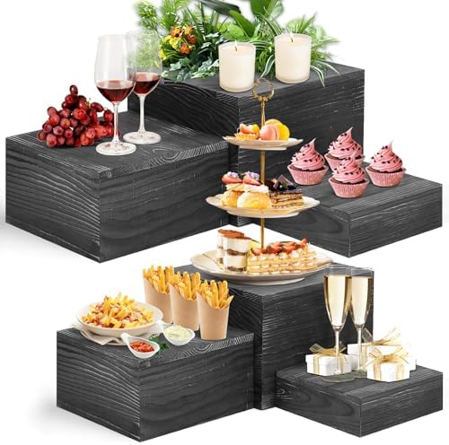 6 Pack Wooden Risers Display Stands Square Food Risers for Buffet Party Rustic Wood Cake & Cupcake Stands Nesting Box Wooden Crates for Display by LEIFEOSH