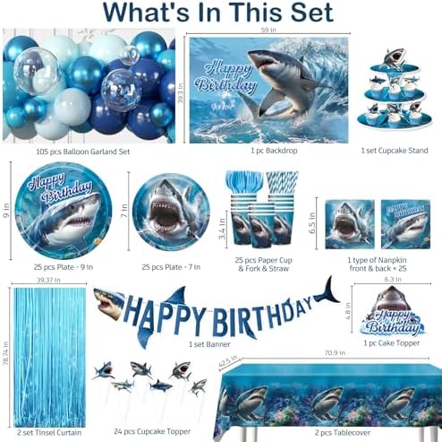 287pcs Shark Birthday Party Decorations Complete Party Set - Image 2