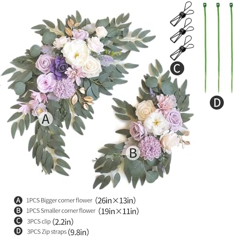 Faux Flower Swag Set of 2 for Wedding Welcome Signs Floral Swag Wedding Reception Ceremony Signs Decor (Purple) - Image 2
