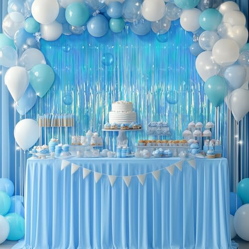 2 Pack Blue Iridescent Streamers Backdrop, 3.3x6.6ft Foil Fringe Curtains Holographic Door Tinsel Streamers for Birthday, Wedding, Holiday, Bachelorette, Christmas, Winter Theme Party Decorations - Image 5