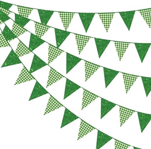 Glitter Green Party Pennant Banner Flag Green Buffalo Plaid Hanging Paper Triangle Bunting for Birthday Christmas Holiday Wedding Shower Bridal Shower St Patrick's Day Party Decorations Supplies by pinkblume