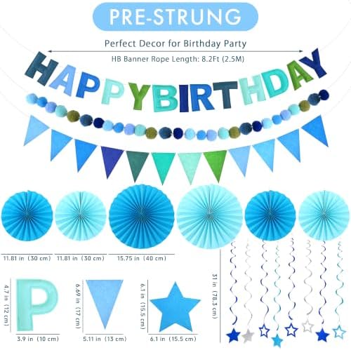 CANREVEL 17 PCS Pre-Strung 3D Blue Happy Birthday Banner, Blue Streamers - Image 2