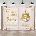 12x8ft Once Upon a Time Backdrop Pink Flower Gold Castle Photography Background Fairy Tale Books Floral Princess Girls Birthday Banner Decorations Fairytale Wedding Portrait Photo Booth Prop by ASDCXZ