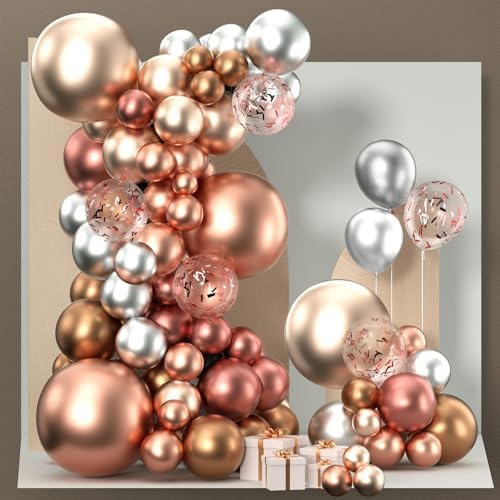 PartyWoo Rose Gold Shades Balloon Garland Kit, 140 pcs Shades of Rose Gold Balloons Different Sizes Pack of 18 Inch 12 Inch 10 Inch 5 Inch for Balloon Garland, Birthday Decorations, Party Decorations by PartyWoo
