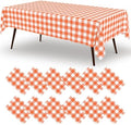 misaya 12 Packs Orange White Buffalo Gingham Plastic Disposable Table Cloth by misaya
