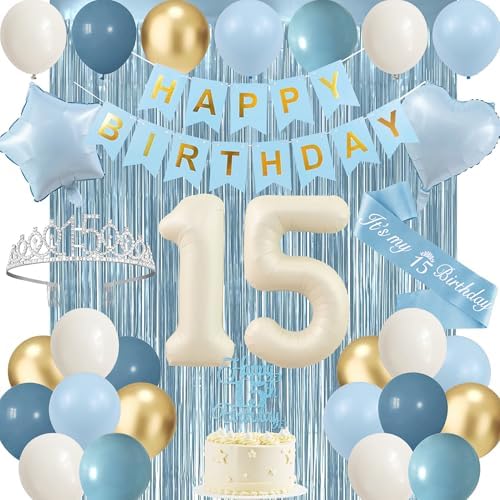 Trgowaul Light Blue 15th Birthday Decorations for Girls by Trgowaul