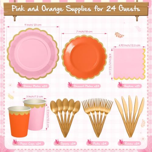 Mimorou 169 Pcs Pink Orange Yellow Plates and Napkins Party Supplies for 24 - Image 3