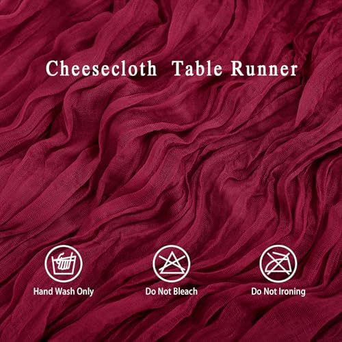 8 Pack Burgundy Cheesecloth Table Runner 17x108 inch Boho Gauze Cheese Cloth Table Runners for Wedding Party Baby Bridal Shower Home Decor - Image 3