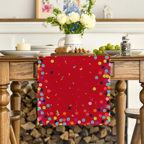 Artoid Mode Polka Dot Red Happy Birthday Table Runner, Seasonal Christmas Winter Kitchen Dining Table Decoration for Home Party Decor 13x72 Inch - Image 2
