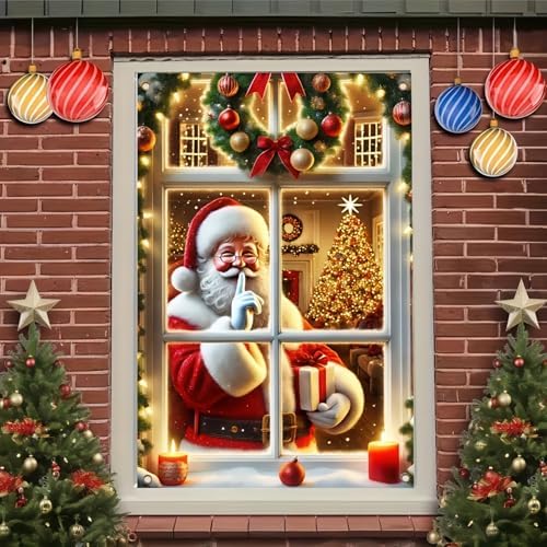 BlissYard Santa Claus Tree Christmas Window Banner 31x47 Cloth - Image 3