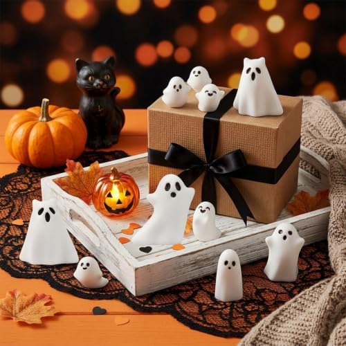CCINEE 24 Pcs Halloween Mini Resin Ghost Figurines in 8 Styles, Matte Finish Spooky Whimsical Tabletop Decor for Halloween Party, Tiered Tray, Bowl Filler, and Seasonal Home Decoration - Image 6